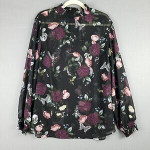 Torrid Size 2X Smocked Chiffon Blouse Dark‎ Floral Skull Butterflies Whimsigoth